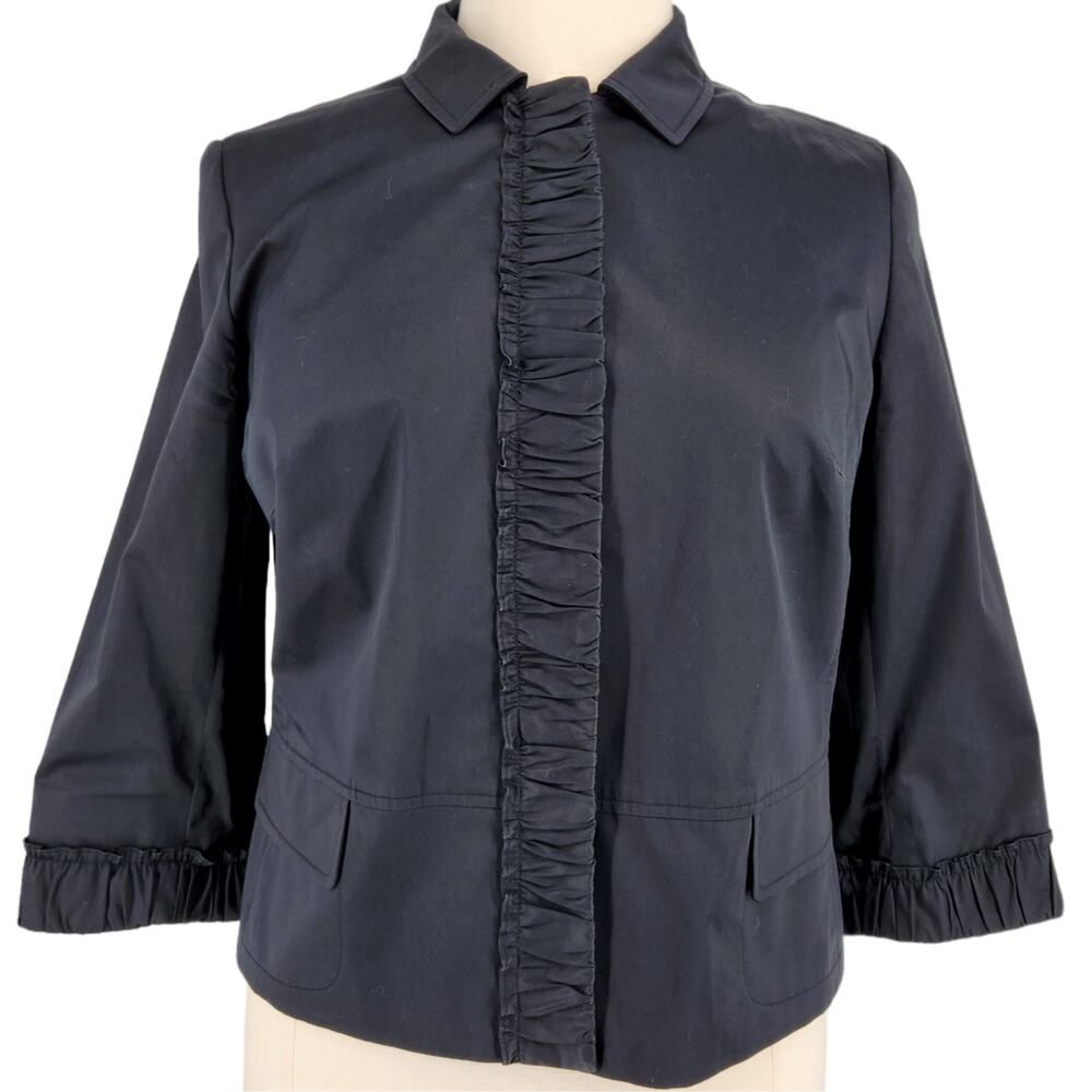 Talbots Satin Ruffle Snap Front Dinner Coat Womens Plus Size 16P Petites